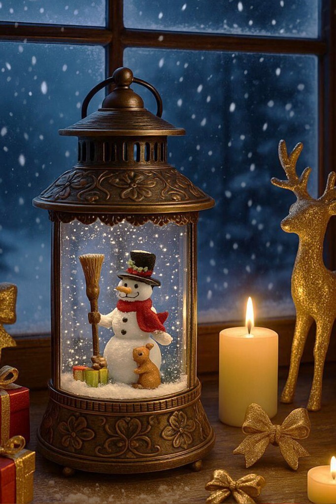 Beysüs Yılbaşı Çam Ağacı Süsü Masa Dekoru Işıklı Müzikli Kardan Adam Müzik Kutusu Fanus Kahverengi - 2