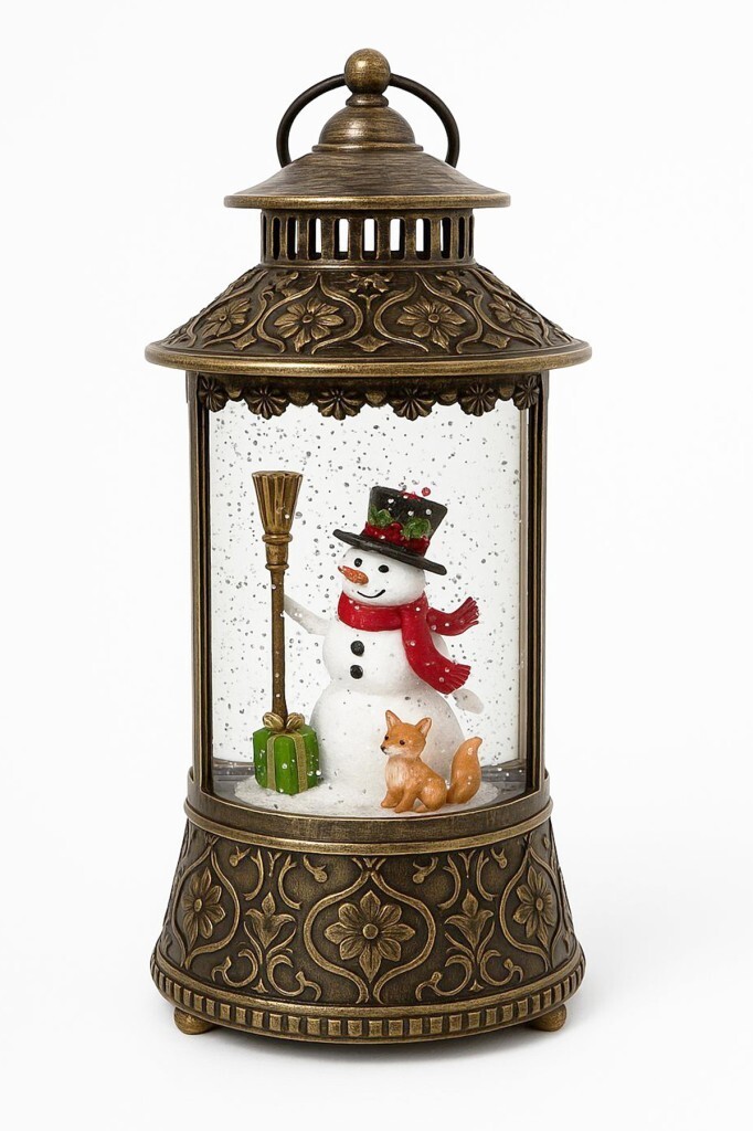 Beysüs Yılbaşı Çam Ağacı Süsü Masa Dekoru Işıklı Müzikli Kardan Adam Müzik Kutusu Fanus Kahverengi - 3