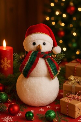 Beysüs Yılbaşı Çam Ağacı Süsü Masa Dekoru Sevimli Kardan Adam Kürklü - 2