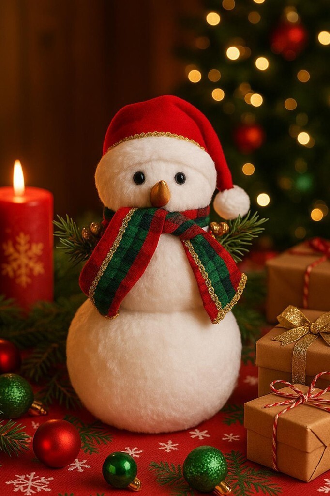 Beysüs Yılbaşı Çam Ağacı Süsü Masa Dekoru Sevimli Kardan Adam Kürklü - 2