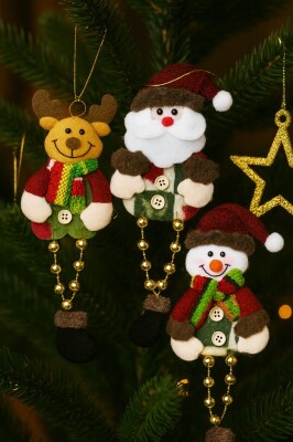 Beysüs Yılbaşı Çam Ağacı Süsü Noel Baba Geyik Kardan Adam 3 lü Gold Ayak BYL0014 - 2