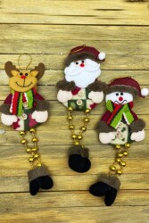 Beysüs Yılbaşı Çam Ağacı Süsü Noel Baba Geyik Kardan Adam 3 lü Gold Ayak BYL0014 - 3