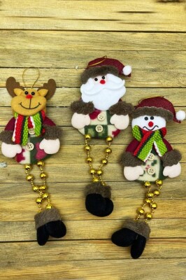 Beysüs Yılbaşı Çam Ağacı Süsü Noel Baba Geyik Kardan Adam 3 lü Gold Ayak BYL0014 - 3