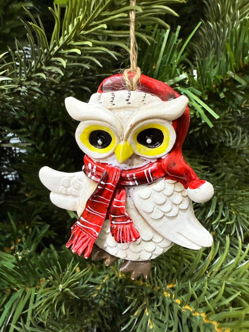 Beysüs Yılbaşı Çam Ağacı Süsü Noel Şapkalı Baykuş Figürü – Açık Kanatlı - 1