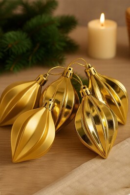 Beysüs Yılbaşı Çam Ağacı Süsü Parlak Gold Damla Cici Top 9 cm 6'lı - 2