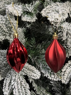 Beysüs Yılbaşı Çam Ağacı Süsü Parlak Kırmızı Damla Cici Top 9 cm 2'li - 9