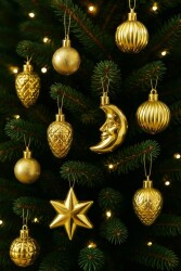 Beysüs Yılbaşı Çam Ağacı Süsü Parlak Özel Karışık Gold Holiday Cici Top 4-8 cm 12'li - Beysus