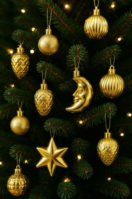 Beysüs Yılbaşı Çam Ağacı Süsü Parlak Özel Karışık Gold Holiday Cici Top 4-8 cm 12'li - 1