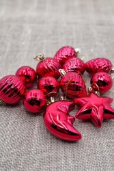 Beysüs Yılbaşı Çam Ağacı Süsü Parlak Özel Karışık Holiday Cici Top 4-8 cm 12'li Kırmızı - 2