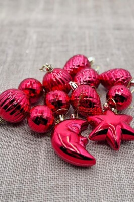 Beysüs Yılbaşı Çam Ağacı Süsü Parlak Özel Karışık Holiday Cici Top 4-8 cm 12'li Kırmızı - 2