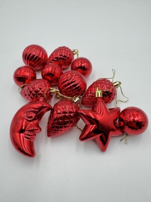 Beysüs Yılbaşı Çam Ağacı Süsü Parlak Özel Karışık Holiday Cici Top 4-8 cm 12'li Kırmızı - 3