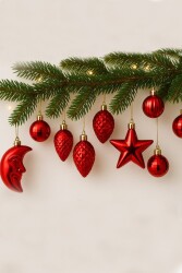 Beysüs Yılbaşı Çam Ağacı Süsü Parlak Özel Karışık Holiday Cici Top 4-8 cm 12'li Kırmızı - Beysus