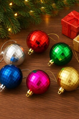 Beysüs Yılbaşı Çam Ağacı Süsü Parlak Rengarenk Cici Top 6 cm 6'lı - 1