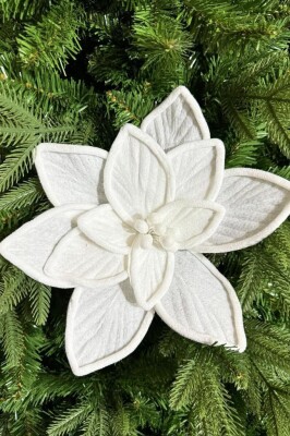 Beysüs Yılbaşı Çam Ağacı Süsü Ponsetya Çiçek Büyük Beyaz - 3