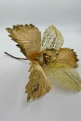 Beysüs Yılbaşı Çam Ağacı Süsü Ponsetya Çiçek Büyük Gold - 3