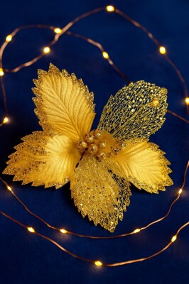 Beysüs Yılbaşı Çam Ağacı Süsü Ponsetya Çiçek Büyük Gold - 2