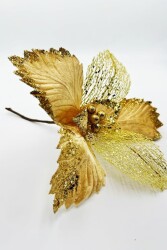 Beysüs Yılbaşı Çam Ağacı Süsü Ponsetya Çiçek Büyük Gold - 3