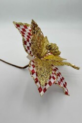 Beysüs Yılbaşı Çam Ağacı Süsü Ponsetya Çiçek Büyük Kırmızı Beyaz Desenli - 5