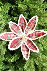 Beysüs Yılbaşı Çam Ağacı Süsü Ponsetya Çiçek Büyük Kırmızı Beyaz Kenarlı - 3