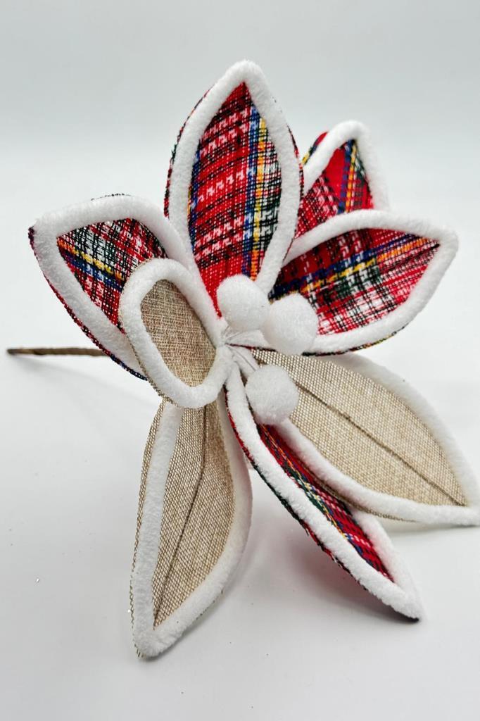 Beysüs Yılbaşı Çam Ağacı Süsü Ponsetya Çiçek Büyük Kırmızı Jüt Desenli - 3