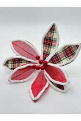 Beysüs Yılbaşı Çam Ağacı Süsü Ponsetya Çiçek Büyük Kırmızı Kareli Desenli - 3