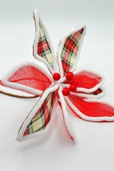 Beysüs Yılbaşı Çam Ağacı Süsü Ponsetya Çiçek Büyük Kırmızı Kareli Desenli - 4