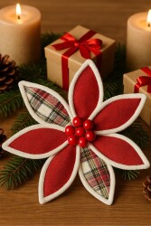 Beysüs Yılbaşı Çam Ağacı Süsü Ponsetya Çiçek Büyük Kırmızı Kareli Desenli - Beysüs