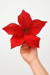 Beysüs Yılbaşı Çam Ağacı Süsü Ponsetya Çiçek Büyük Kırmızı - 3