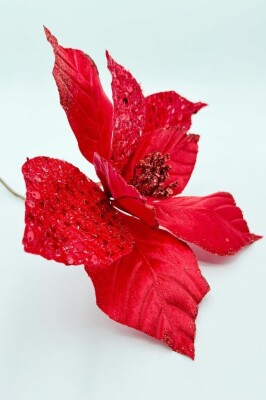 Beysüs Yılbaşı Çam Ağacı Süsü Ponsetya Çiçek Büyük Kırmızı - 6