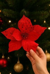 Beysüs Yılbaşı Çam Ağacı Süsü Ponsetya Çiçek Büyük Kırmızı - Beysüs