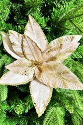 Beysüs Yılbaşı Çam Ağacı Süsü Ponsetya Çiçek Büyük Rosegold - 3