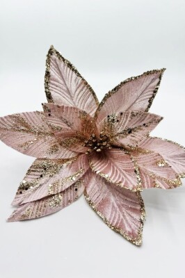 Beysüs Yılbaşı Çam Ağacı Süsü Ponsetya Çiçek Büyük Rosegold - 4