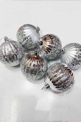 Beysüs Yılbaşı Çam Ağacı Süsü Pullu Gümüş Top 8 cm 6’lı - 3