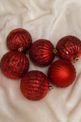 Beysüs Yılbaşı Çam Ağacı Süsü Pullu Kırmızı Top 8 cm 6’lı - Beysüs
