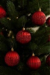 Beysüs Yılbaşı Çam Ağacı Süsü Pullu Kırmızı Top 8 cm 6’lı - 2