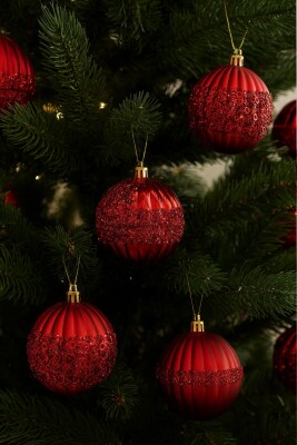 Beysüs Yılbaşı Çam Ağacı Süsü Pullu Kırmızı Top 8 cm 6’lı - 2