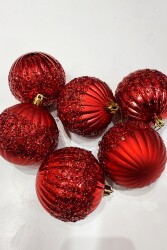 Beysüs Yılbaşı Çam Ağacı Süsü Pullu Kırmızı Top 8 cm 6’lı - 3