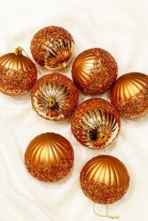 Beysüs Yılbaşı Çam Ağacı Süsü Pullu Rosegold Top 8 cm 6’lı - Beysüs