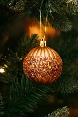 Beysüs Yılbaşı Çam Ağacı Süsü Pullu Rosegold Top 8 cm 6’lı - 3