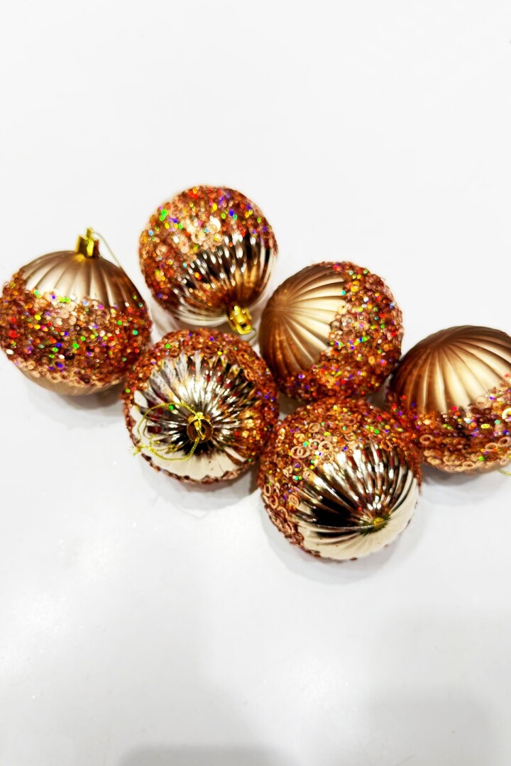 Beysüs Yılbaşı Çam Ağacı Süsü Pullu Rosegold Top 8 cm 6’lı - 4