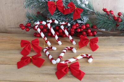 Beysüs Yılbaşı Çam Ağacı Süsü Şeker Çubuğu ve Fiyonk 12 li - 2