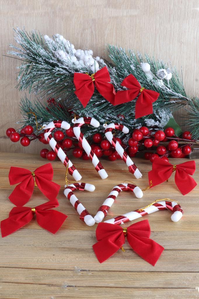 Beysüs Yılbaşı Çam Ağacı Süsü Şeker Çubuğu ve Fiyonk 12 li - Beysüs