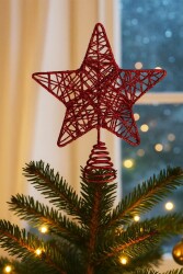 Beysüs Yılbaşı Çam Ağacı Süsü Tel Tepe Yıldızı Kırmızı 20 cm - Beysüs