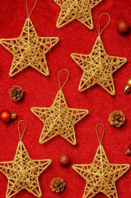 Beysüs Yılbaşı Çam Ağacı Süsü Tel Yıldız Gold 6 Lı 8 cm - 2