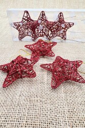 Beysüs Yılbaşı Çam Ağacı Süsü Tel Yıldız Kırmızı 6 Lı 8 cm - 2