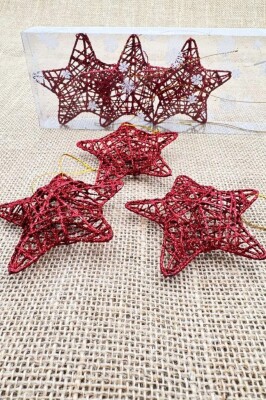Beysüs Yılbaşı Çam Ağacı Süsü Tel Yıldız Kırmızı 6 Lı 8 cm - 2