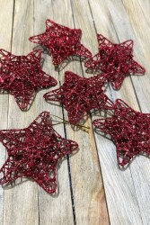 Beysüs Yılbaşı Çam Ağacı Süsü Tel Yıldız Kırmızı 6 Lı 8 cm - 3