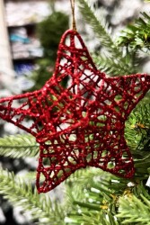 Beysüs Yılbaşı Çam Ağacı Süsü Tel Yıldız Kırmızı 6 Lı 8 cm - 4