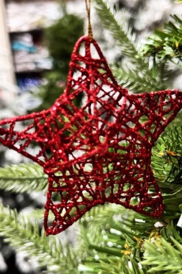 Beysüs Yılbaşı Çam Ağacı Süsü Tel Yıldız Kırmızı 6 Lı 8 cm - 4