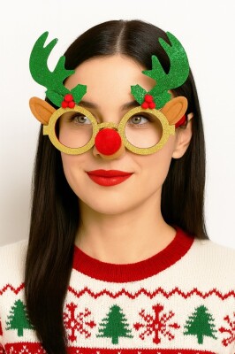 Beysüs Yılbaşı Çam Ağacı Süsü Yılbaşı Gözlüğü Geyik Burun Yeşil - 1